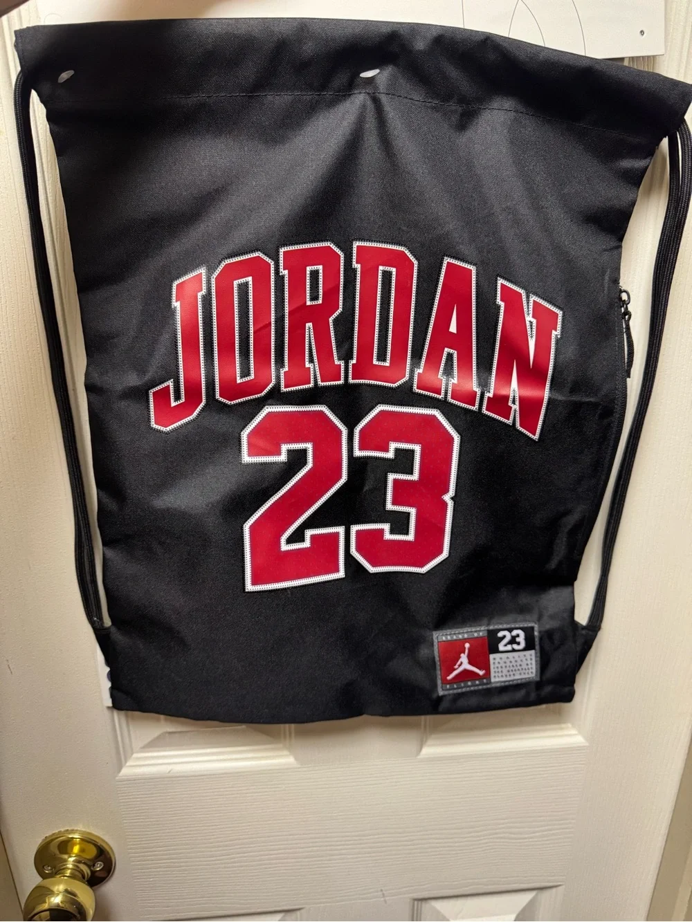 Jordan Black Red 23 Patch Drawstring Bag
